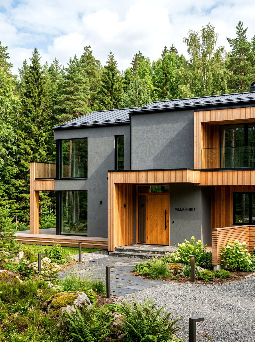 Natural cedar accents Scandinavian house - 30 Scandinavian house exterior ideas