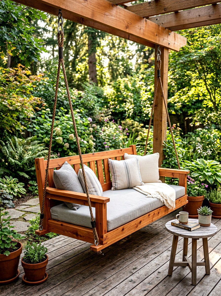 Natural cedar swing bed - 30 porch swing bed ideas