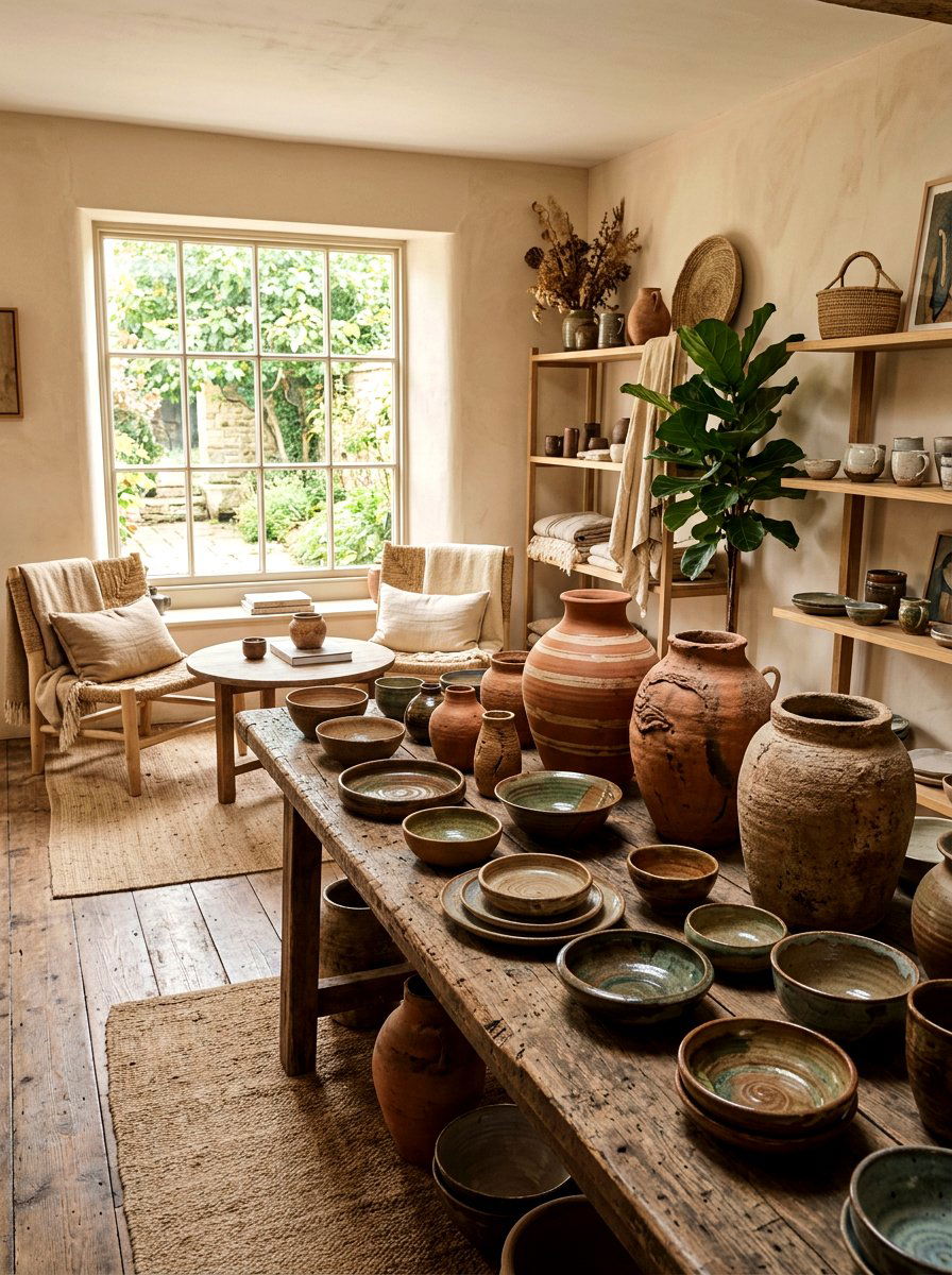 Natural clay pottery lounge - 30 warm Mediterranean lounge ideas