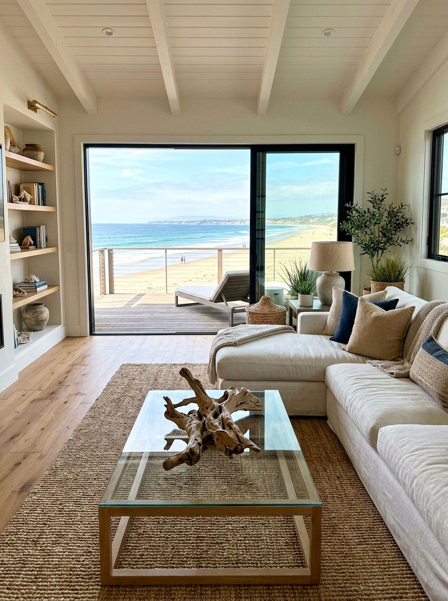 Natural driftwood piece - 30 glass coffee table styling ideas