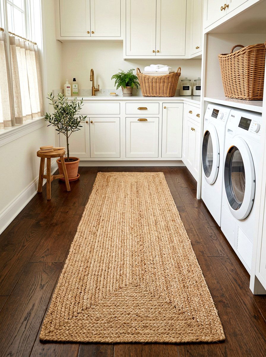 Natural fiber laundry rug - 30 eco laundry room ideas