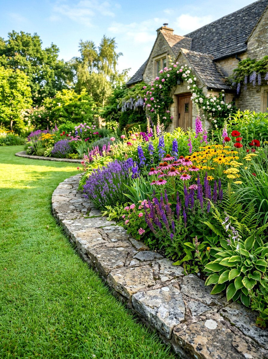 Natural flagstone garden border - 30 stone edging front yard ideas