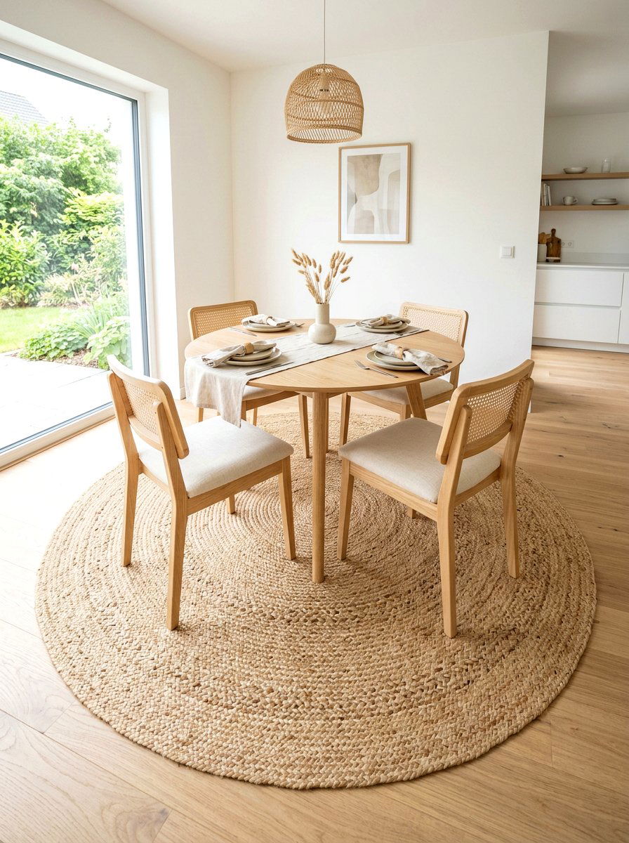 Natural jute rug - 30 Mediterranean dining room ideas