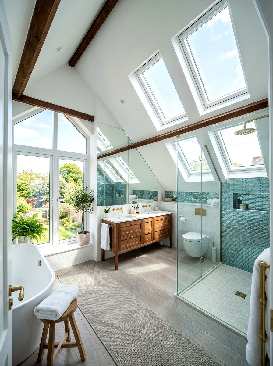 Natural light attic bathroom layout - 30 attic bathroom ideas