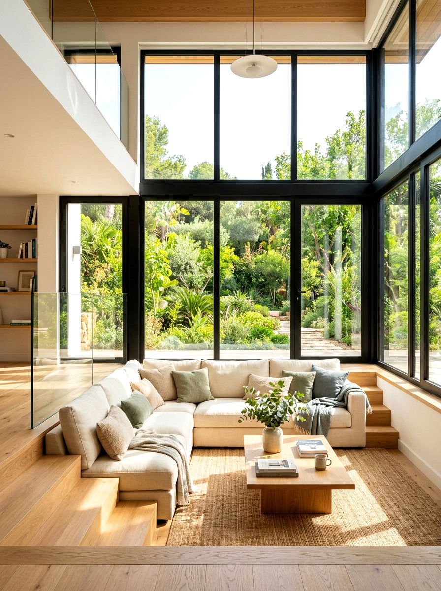 Natural light in sunken living spaces - 30 split level living room ideas