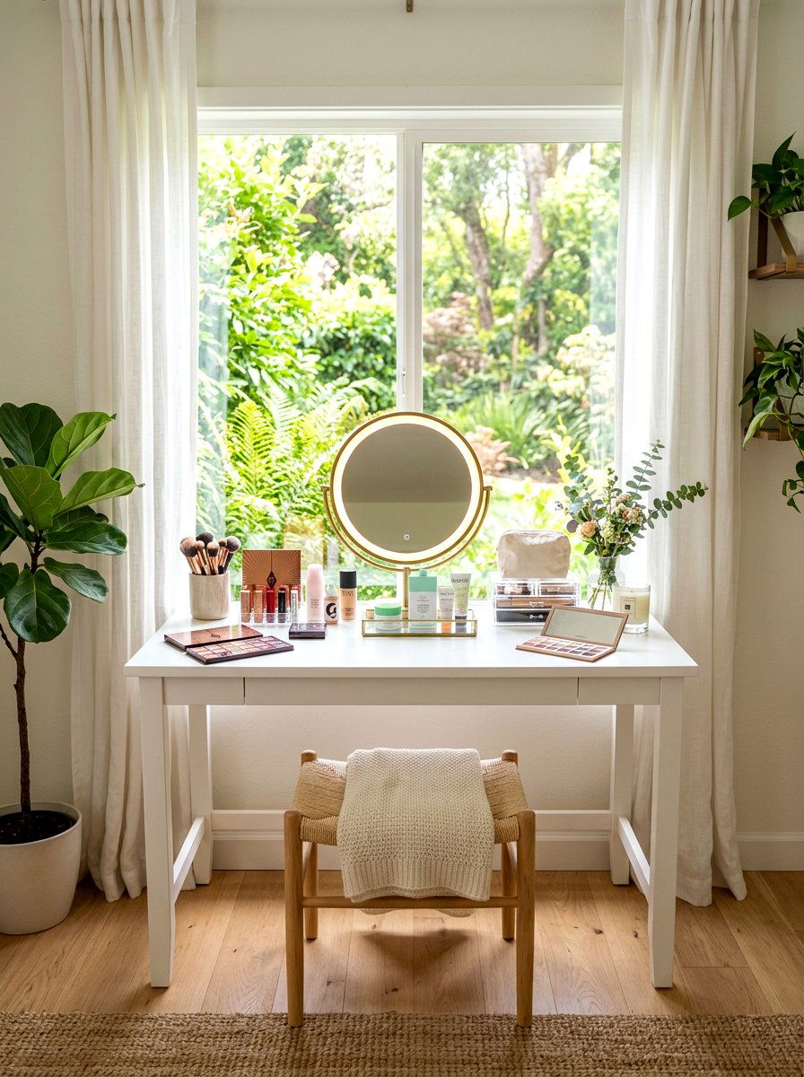 Natural light makeup station - 30 beauty room ideas