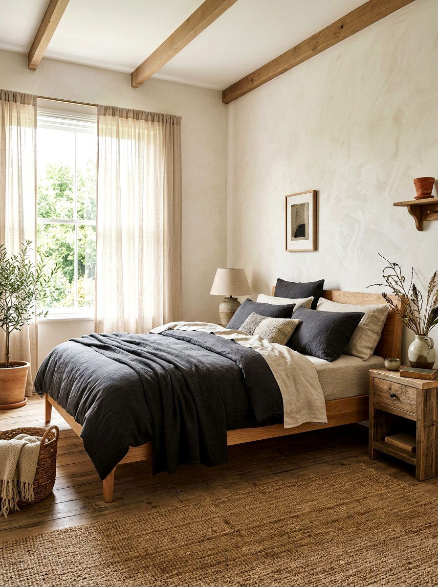 Natural linen bedding - 30 earthy bedroom ideas
