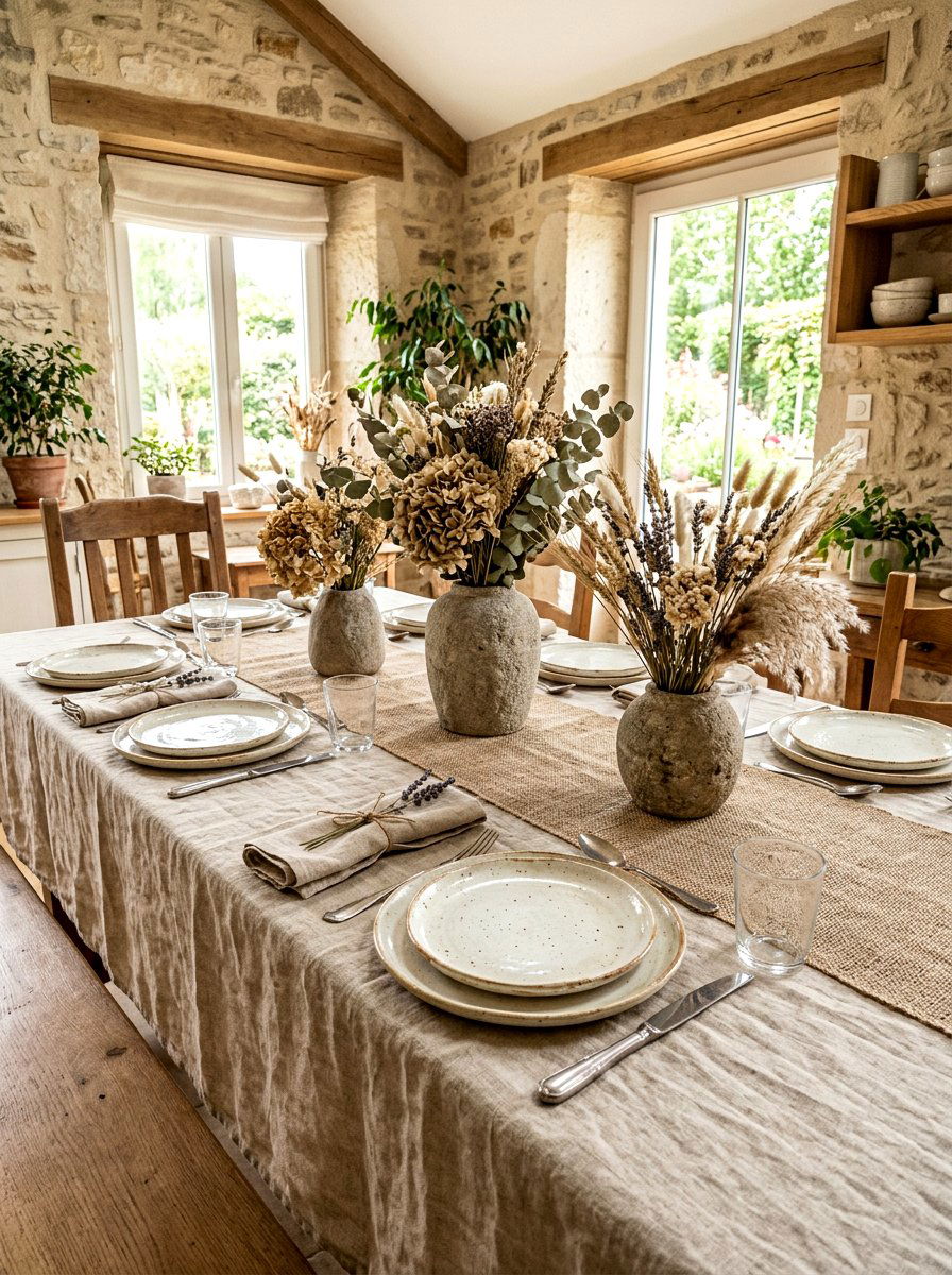 Natural linen decor - 30 New Year brunch table ideas