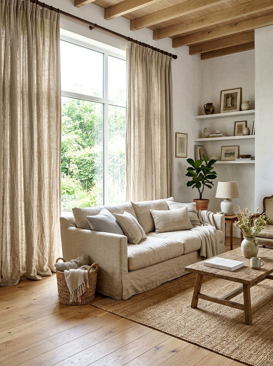Natural linen living room - 30 earth tone living space ideas