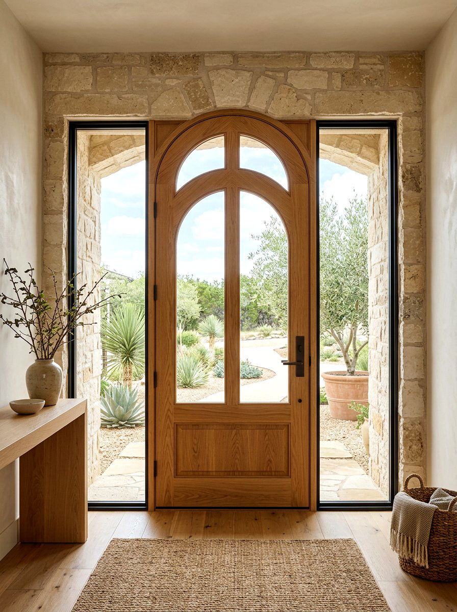 Natural oak arched front door - 30 arched front door ideas