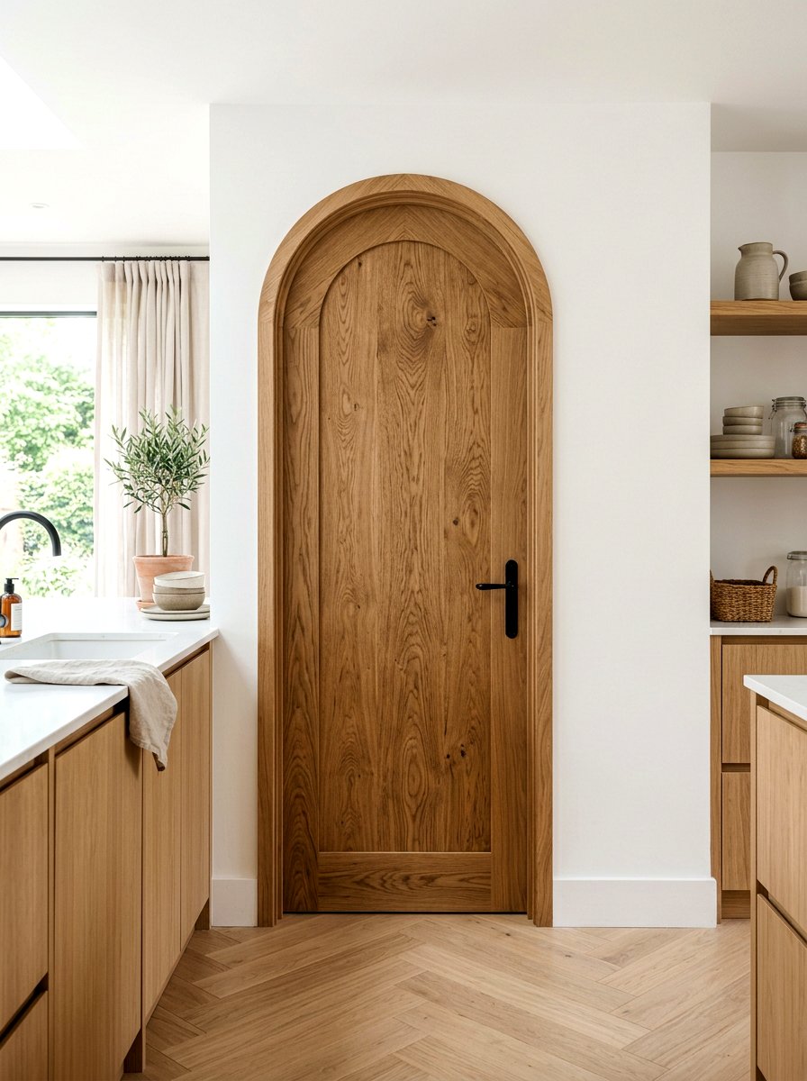 Natural oak arched pantry door - 30 arched pantry door ideas