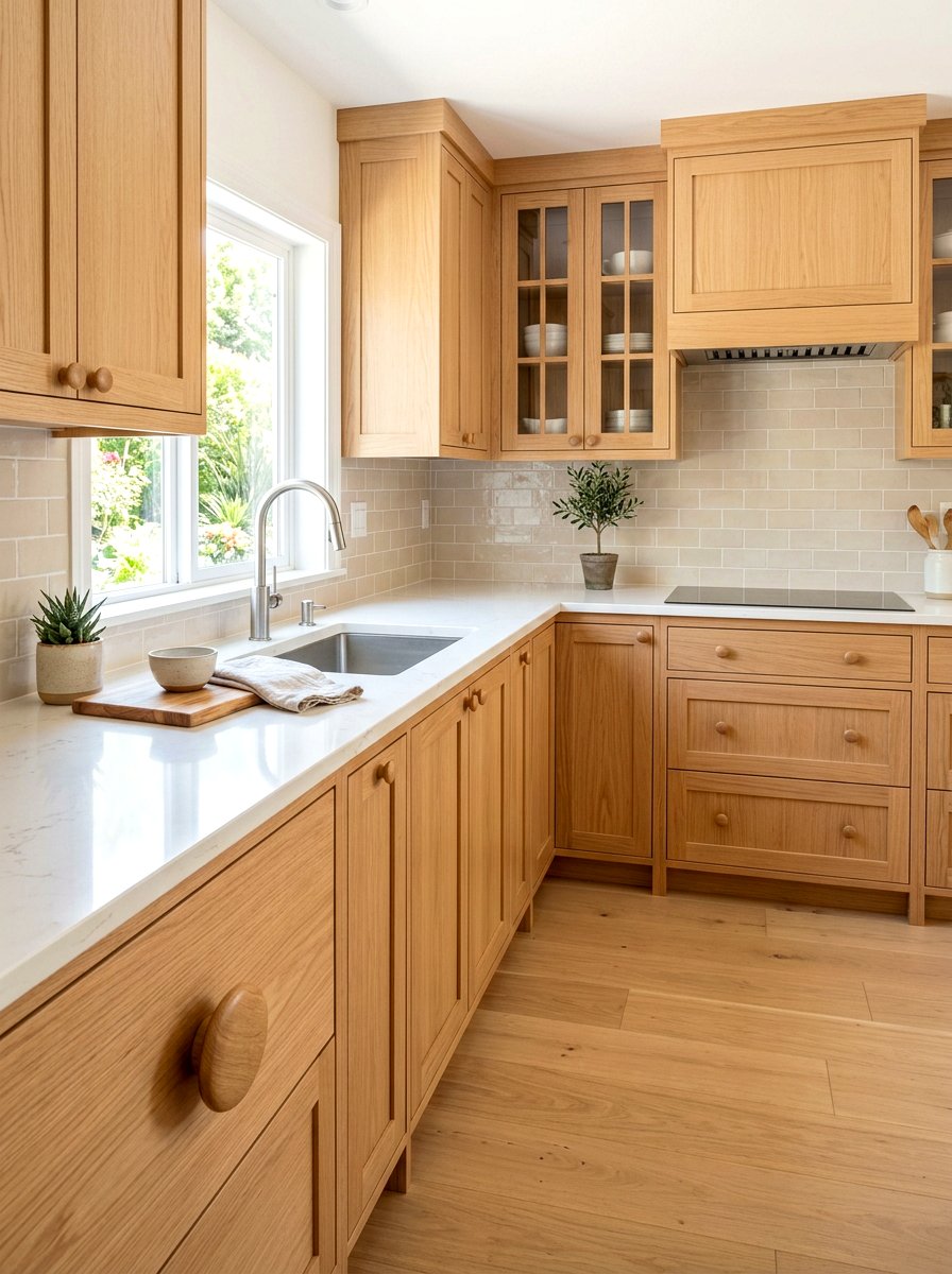 Natural oak kitchen cabinet - 30 wood knob kitchen ideas