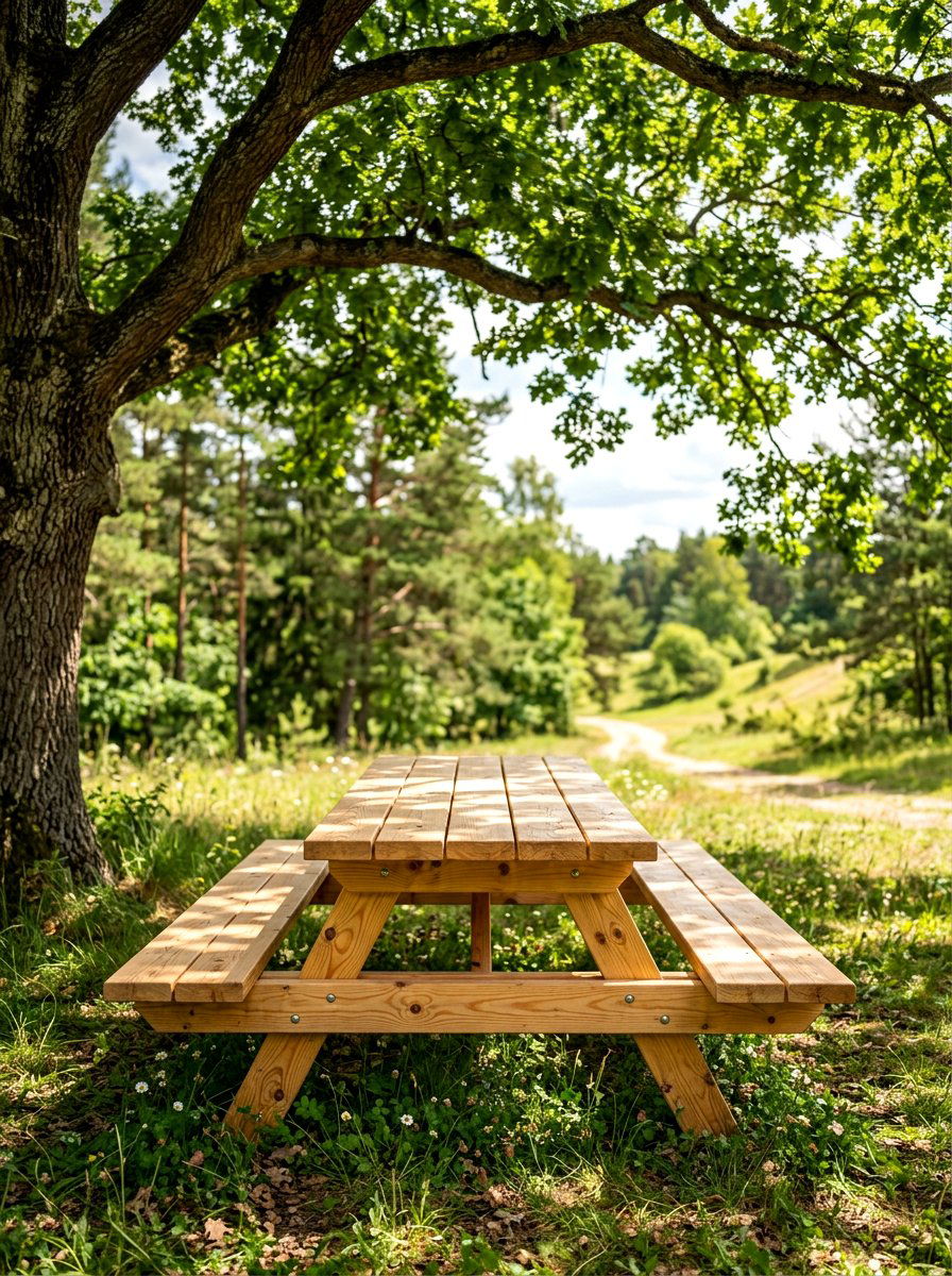 Natural pine picnic table - 30 backyard picnic table ideas