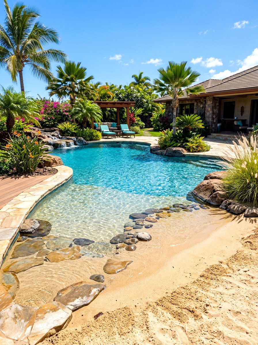 Natural pool beach entry - 30 natural pool backyard ideas