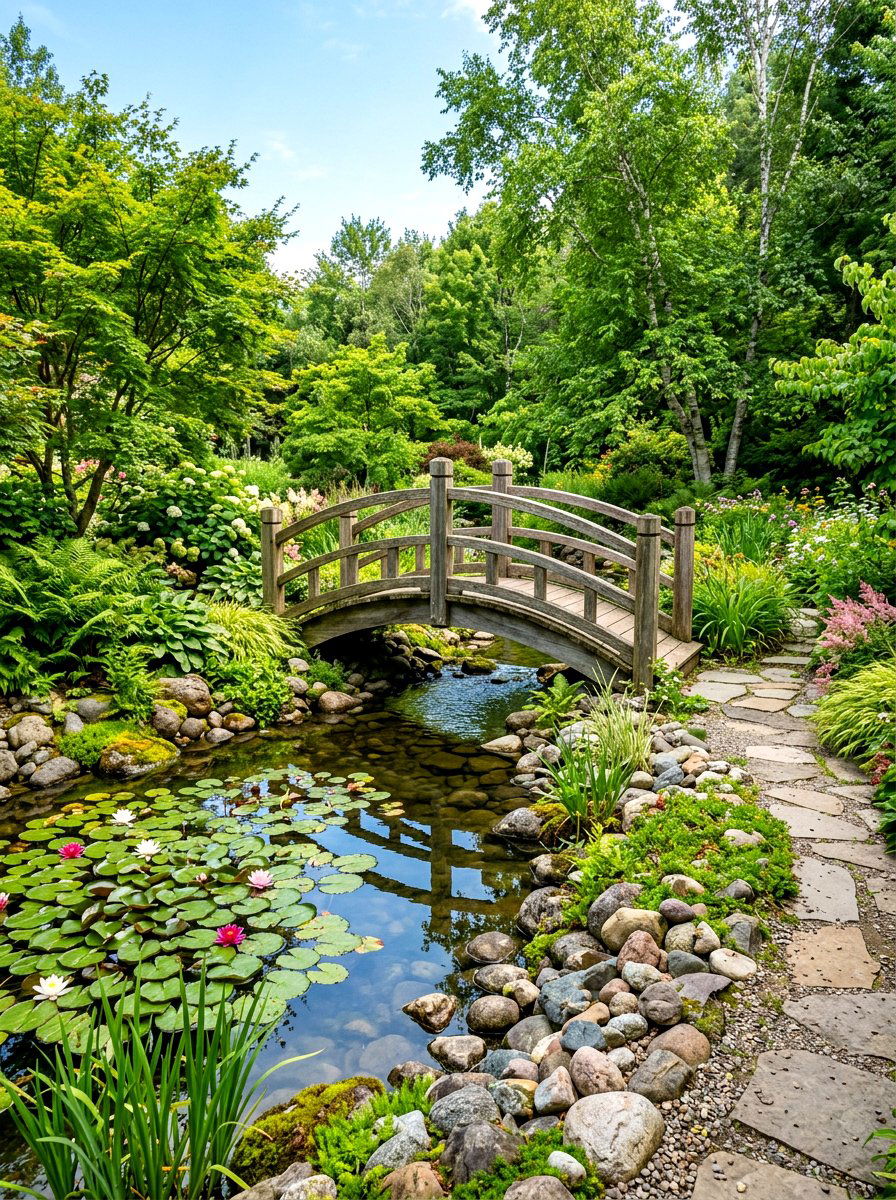 Natural pool with bridge - 30 natural pool backyard ideas