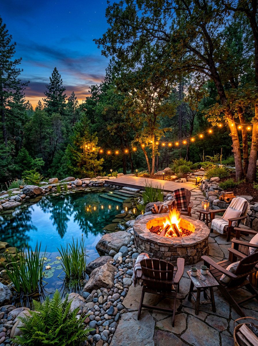 Natural pool with fire pit - 30 natural pool backyard ideas