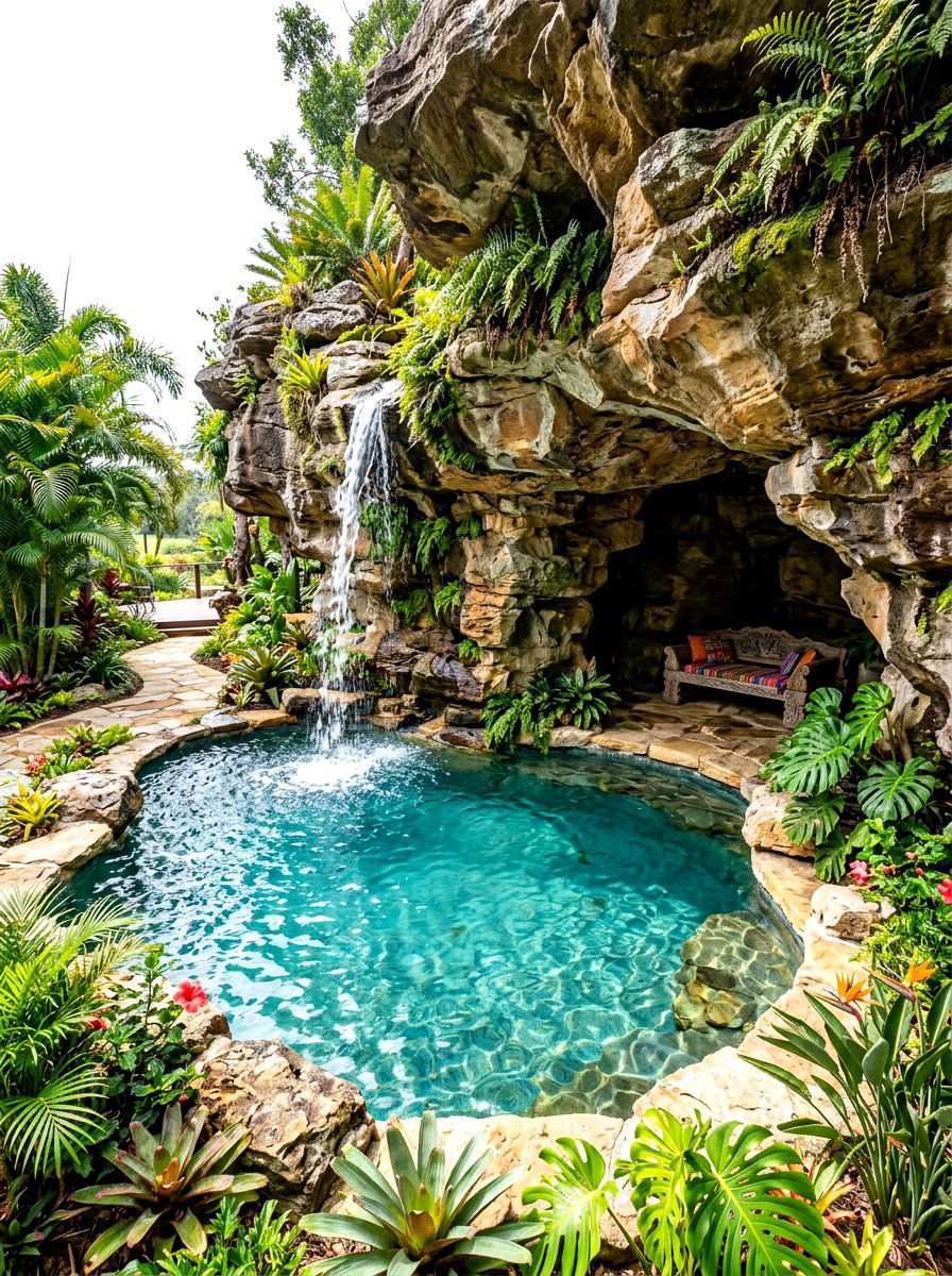 Natural pool with grotto - 30 natural pool backyard ideas