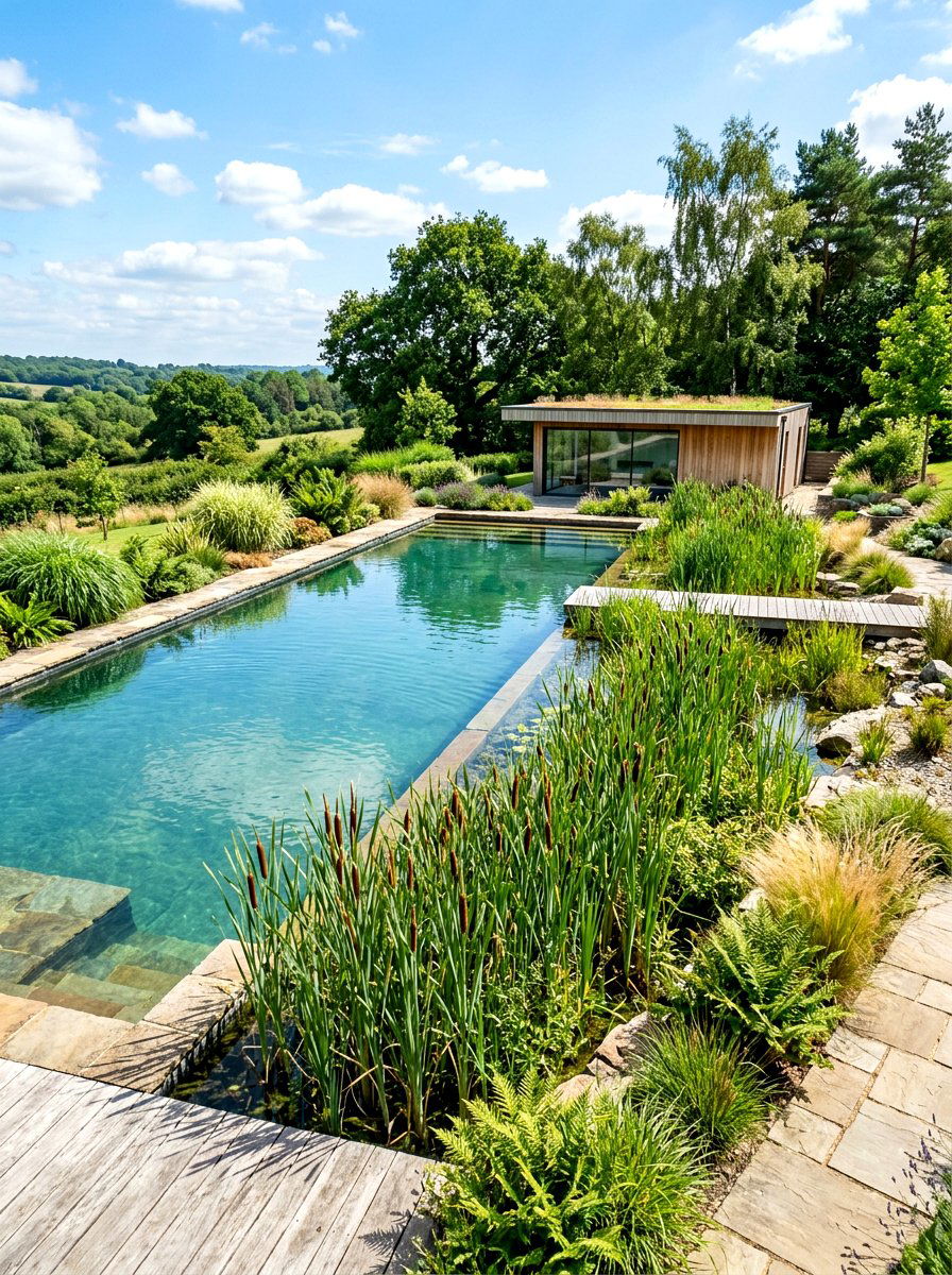 Natural pool with reeds - 30 natural pool backyard ideas