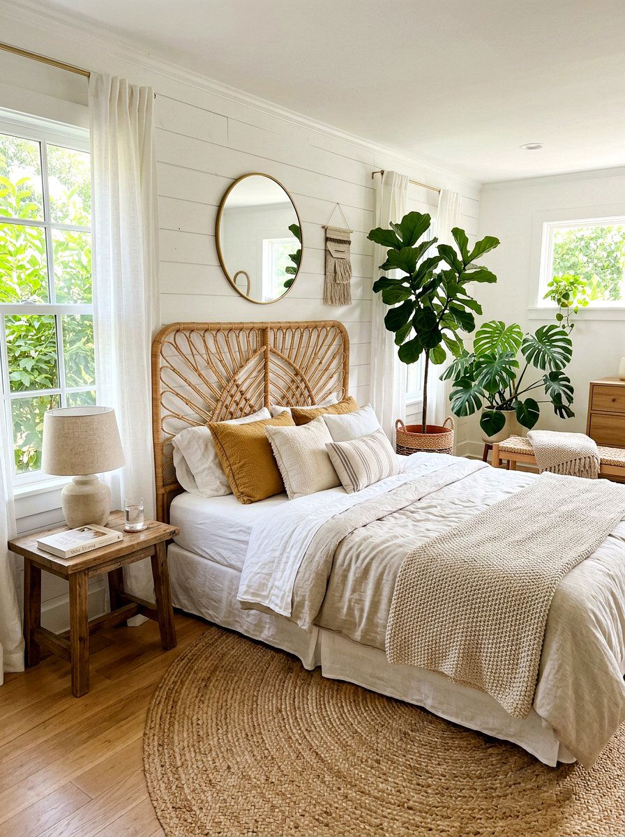 Natural rattan headboard - 30 cane headboard ideas