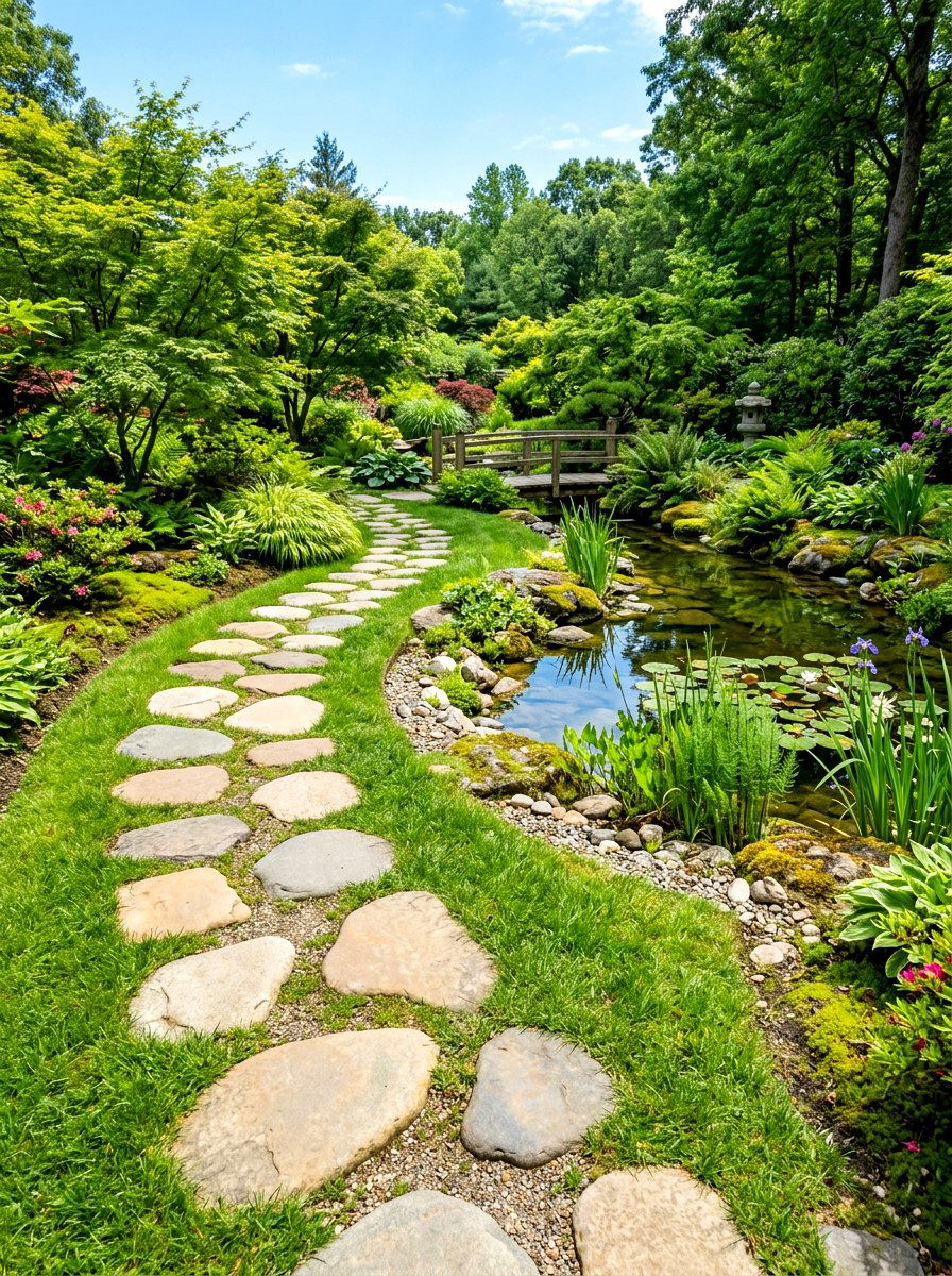 Natural river rock path - 30 stepping stones through grass ideas