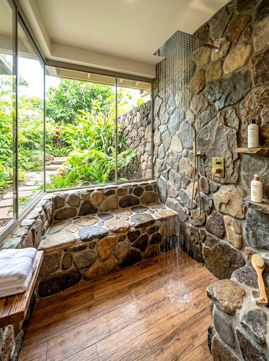 Natural rock shower bench - 30 shower bench ideas