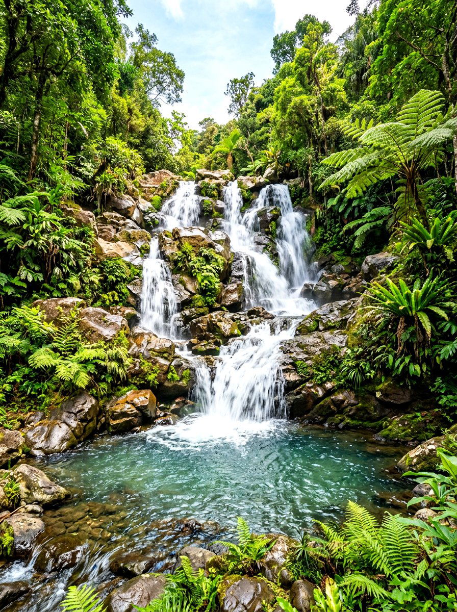 Natural rock waterfall - 30 tropical pool landscaping ideas