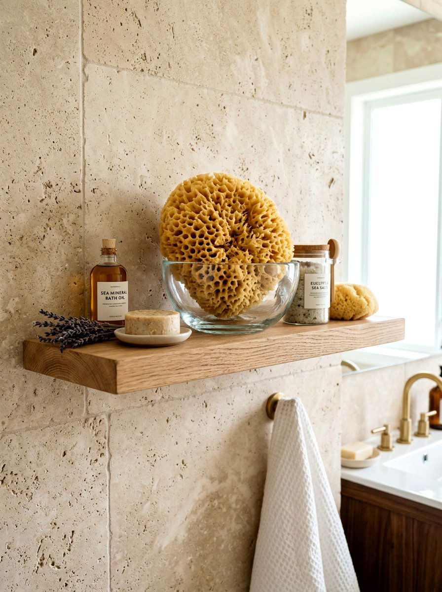 Natural sea sponges - 30 spa shelf styling bathroom ideas
