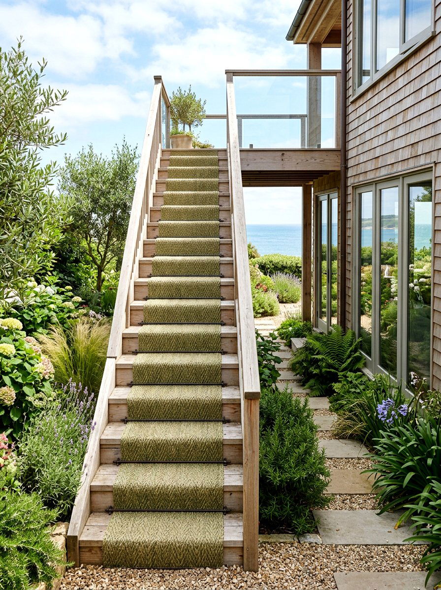 Natural seagrass stair runner - 30 staircase runner ideas