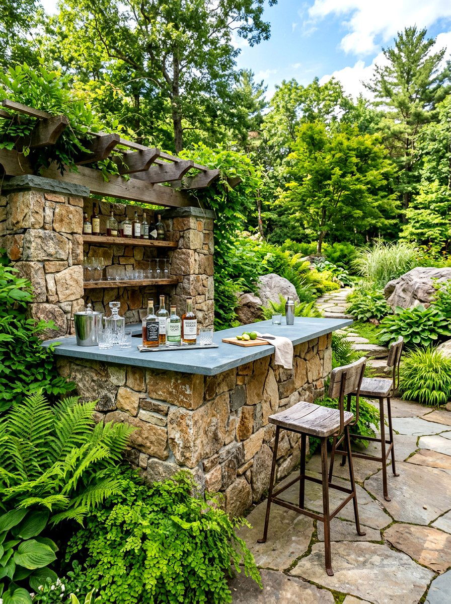 Natural stone bar - 30 backyard bar ideas