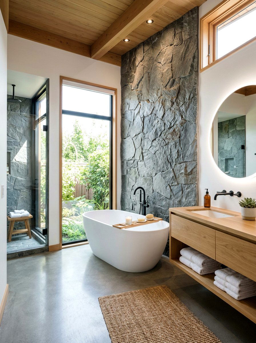 Natural stone bathroom wall - 30 stone inspired bathroom ideas
