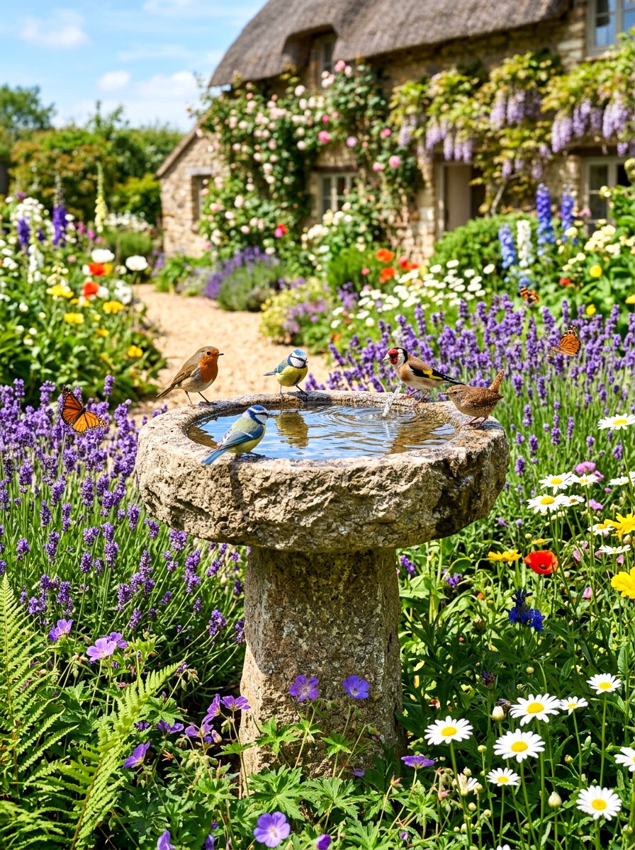 Natural stone birdbath - 30 front yard water feature ideas