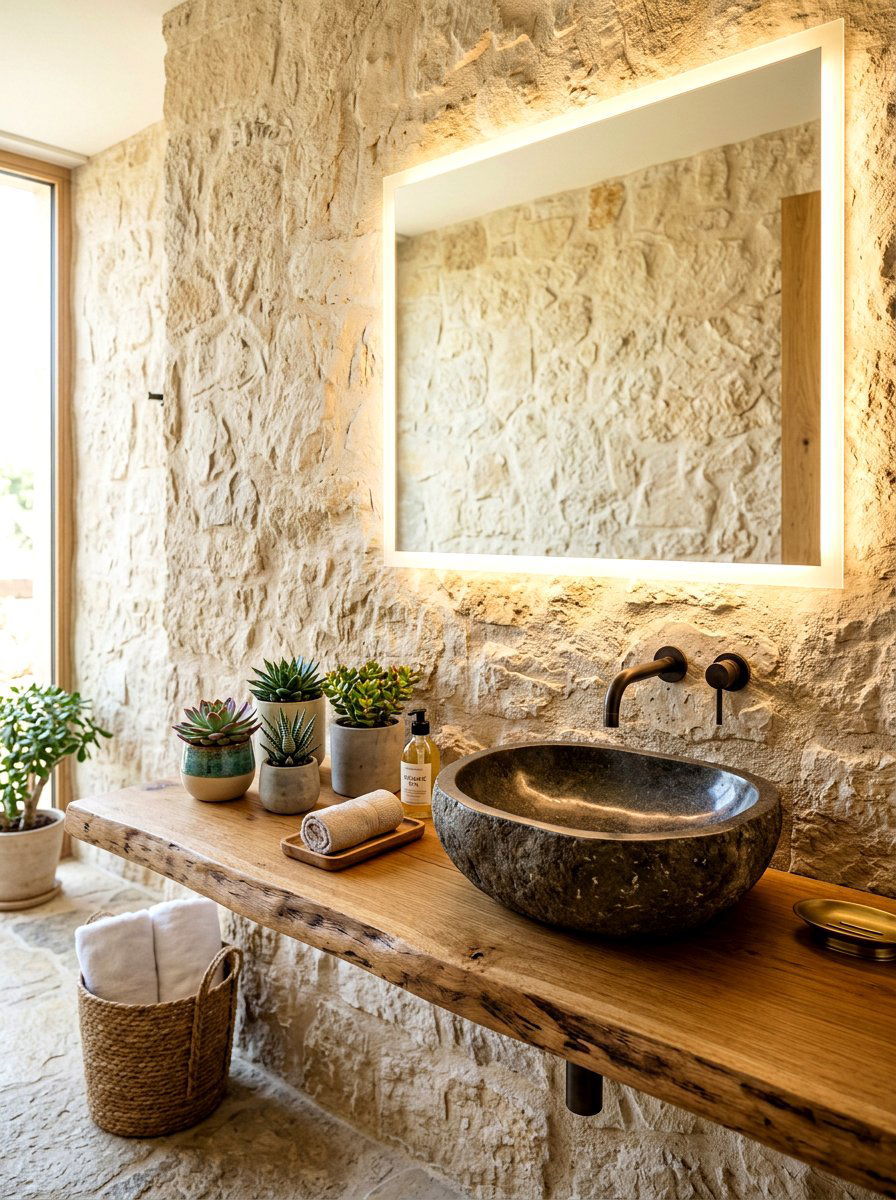 Natural stone bowl sink - 30 vessel sink powder room ideas