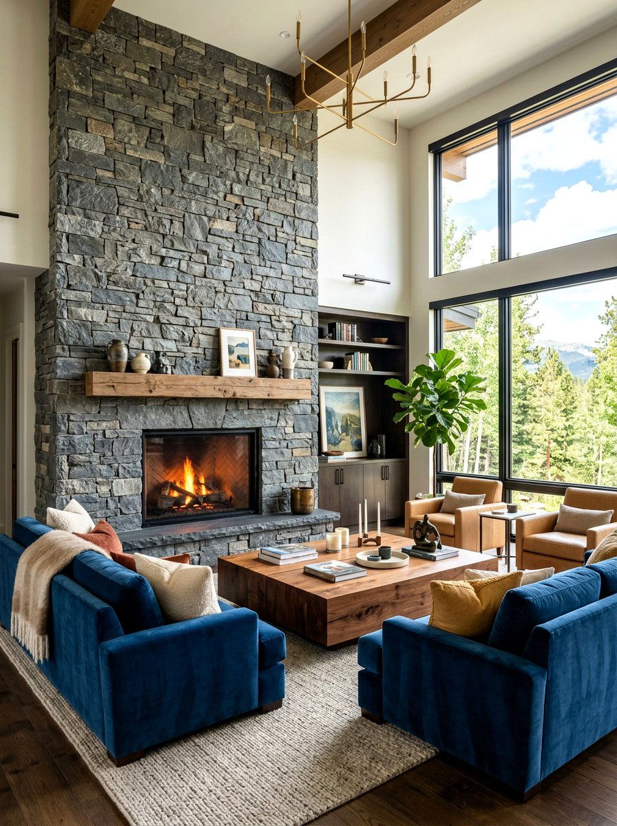 Natural stone cladding - 30 living room wall decor ideas
