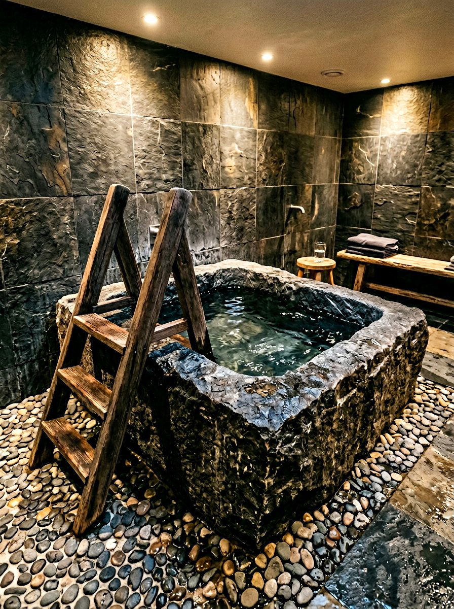 Natural stone cold plunge basin - 30 cold plunge room ideas