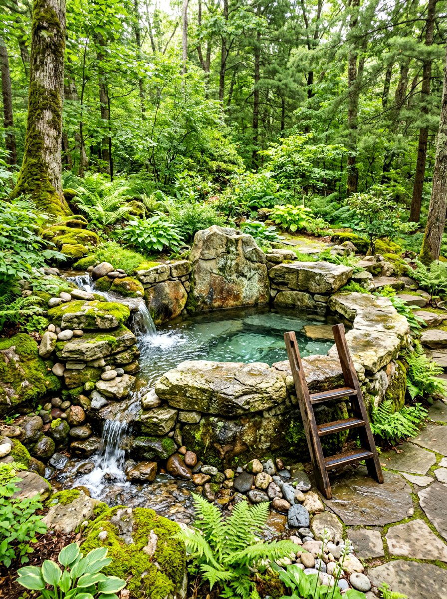Natural stone cold plunge - 30 cold plunge backyard ideas