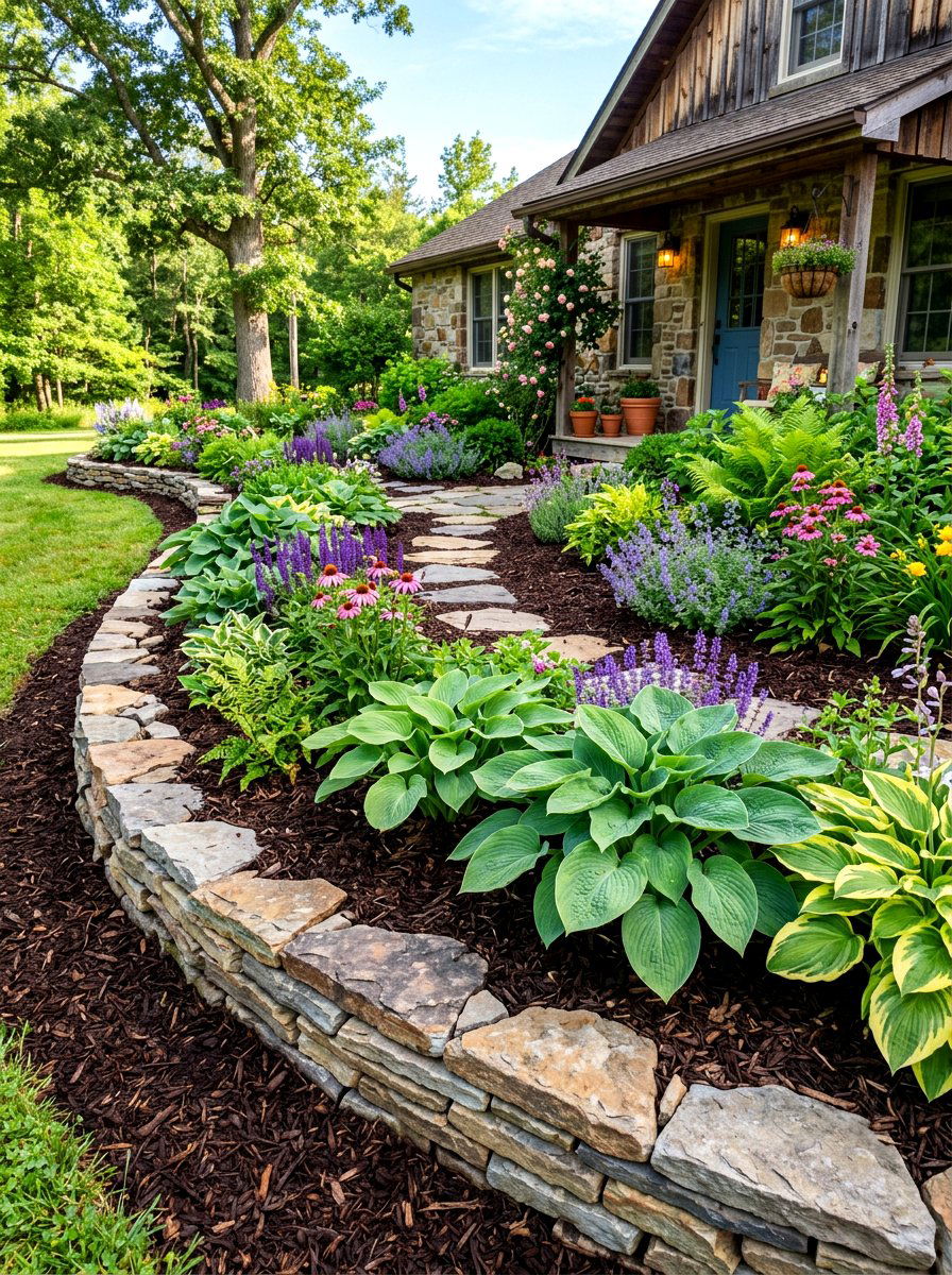 Natural stone edging - 30 front yard edging ideas