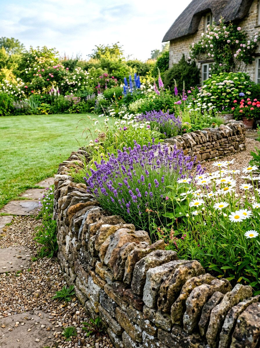 Natural stone garden bed - 30 narrow raised bed ideas