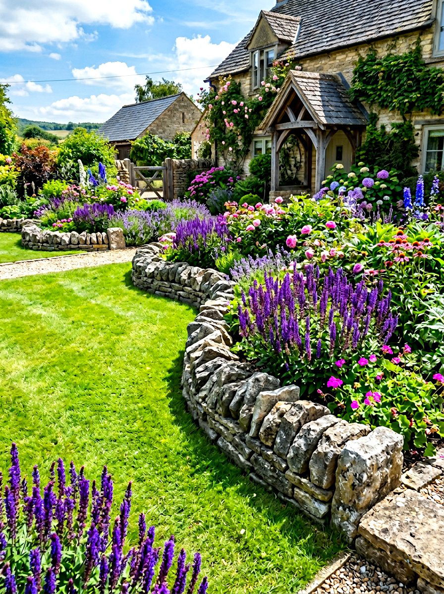Natural stone garden edging - 30 garden border ideas