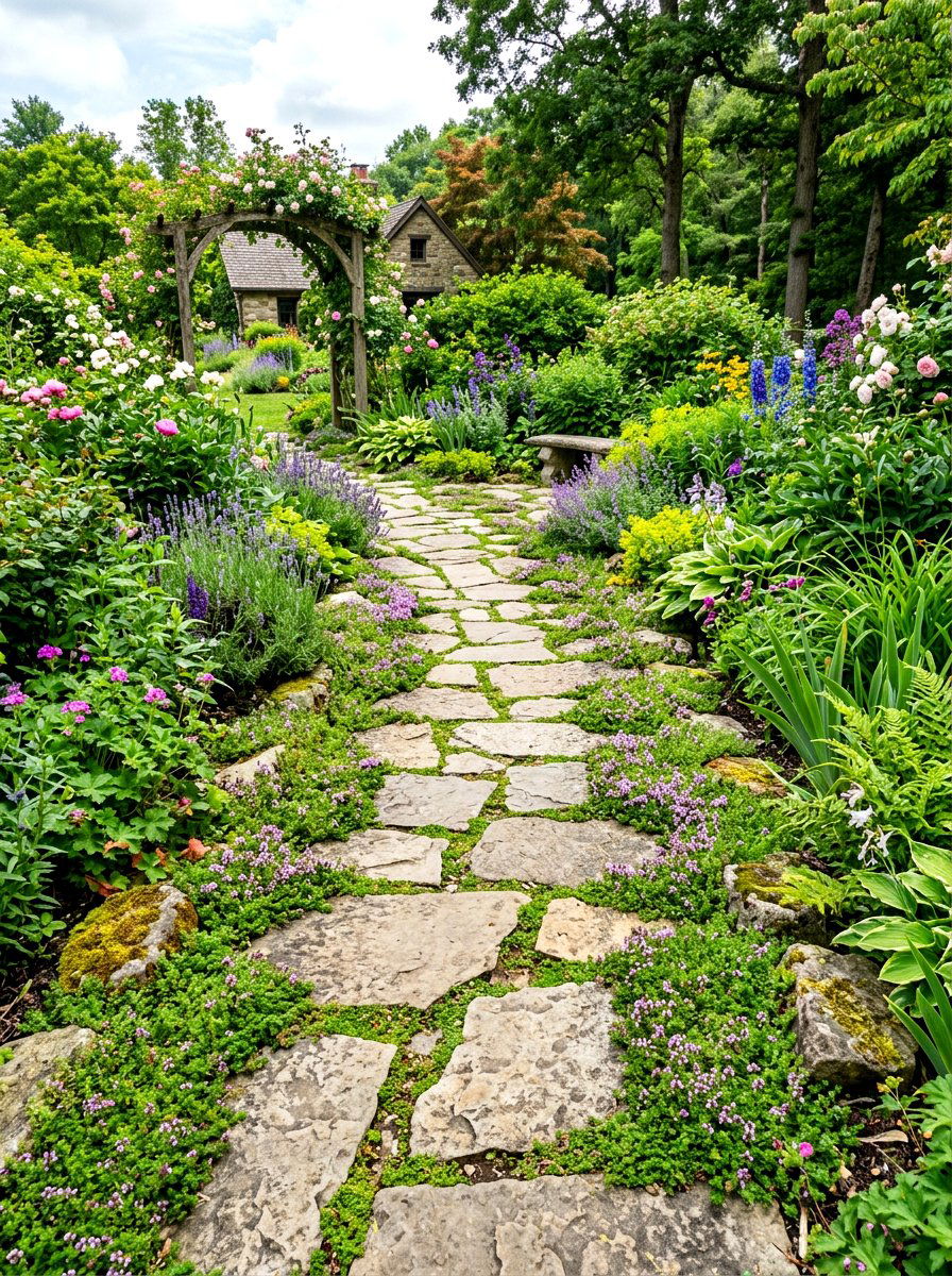 Natural stone garden path - 30 cottagecore garden ideas