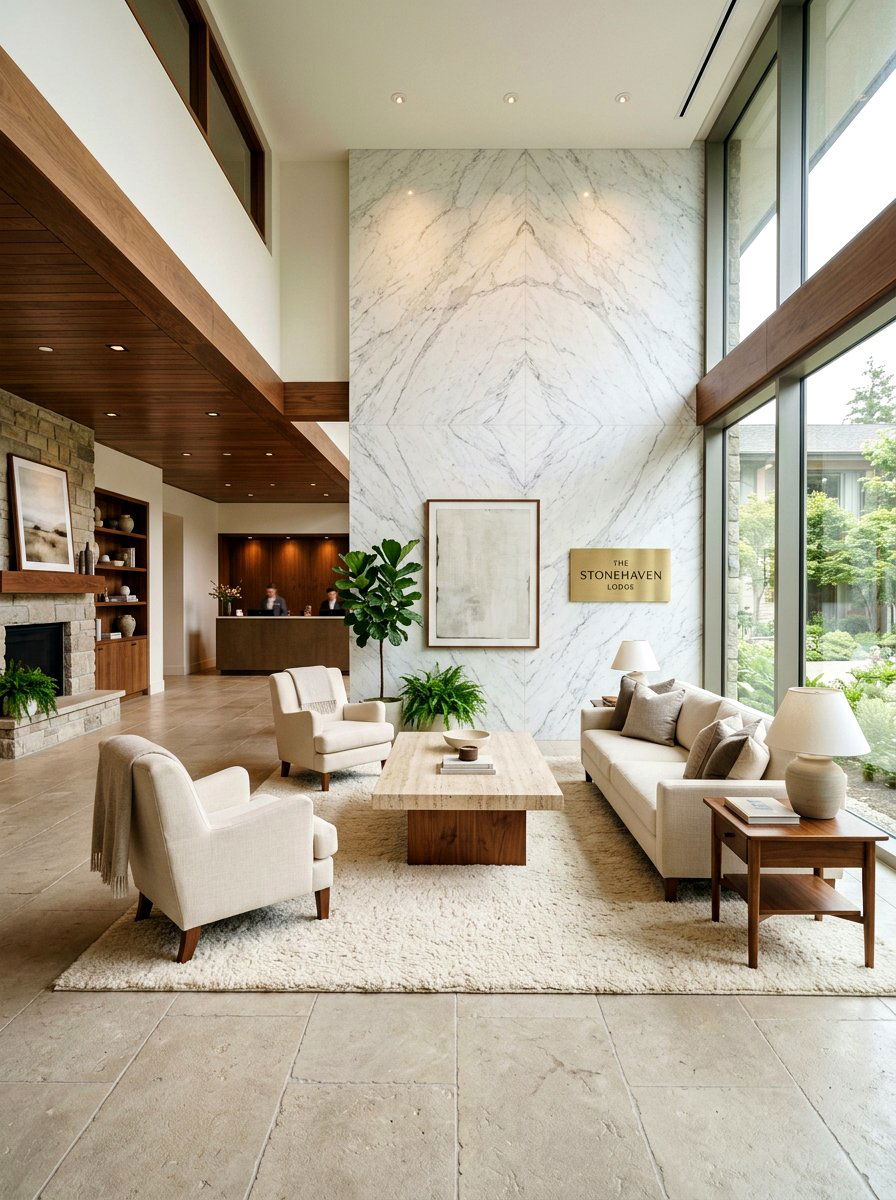 Natural stone hotel foyer - 30 hotel lobby living room ideas