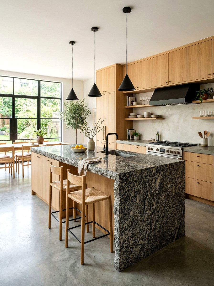 Natural stone kitchen island - 30 wabi sabi kitchen ideas