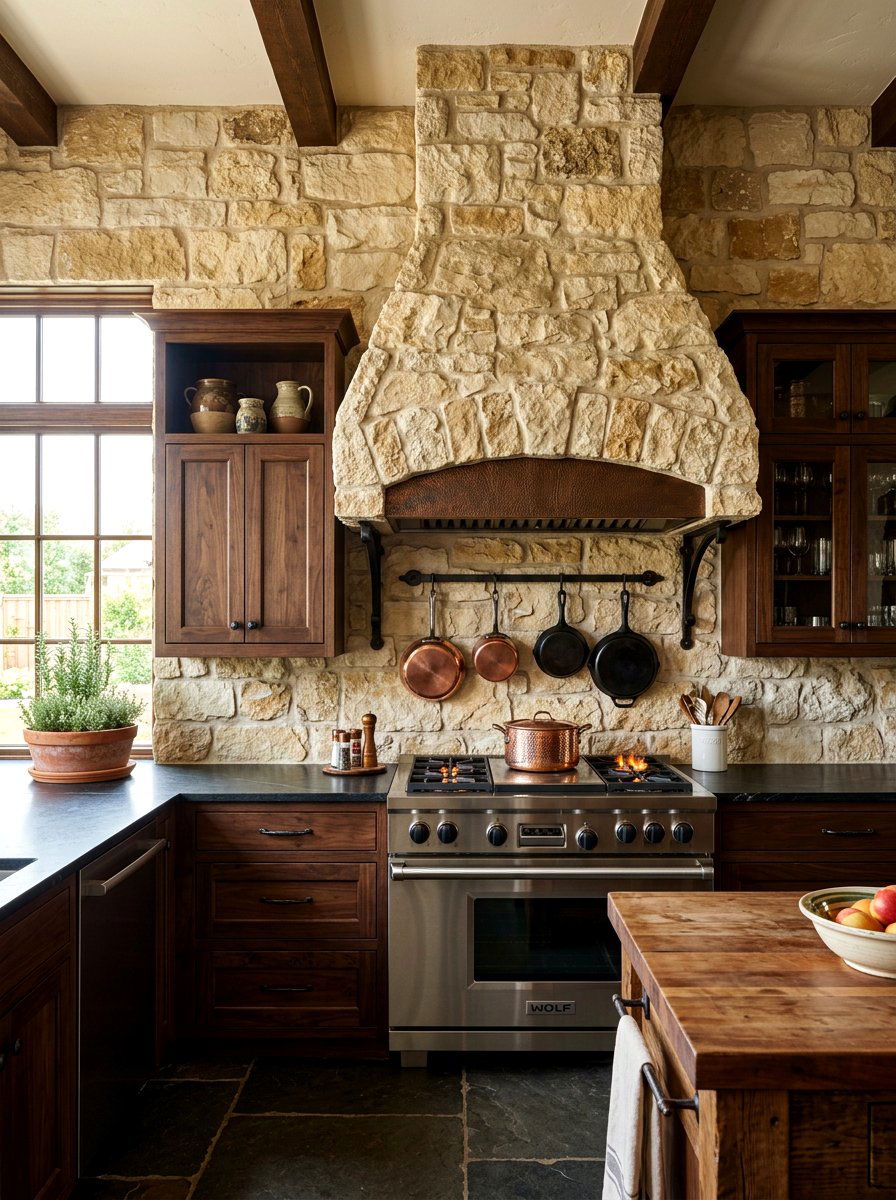 Natural stone kitchen walls - 30 French country kitchen ideas