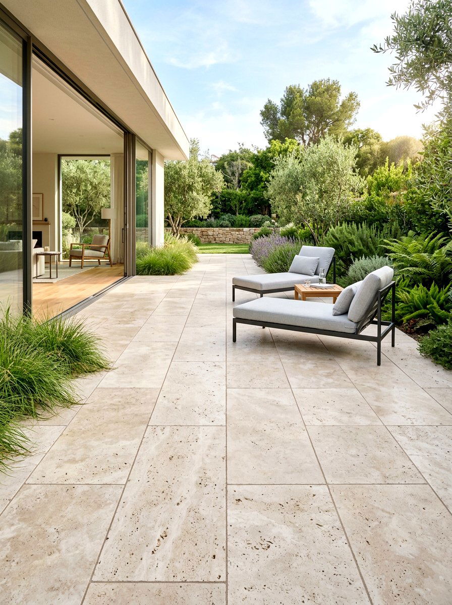 Natural stone patio tiles - 30 warm minimalist garden ideas