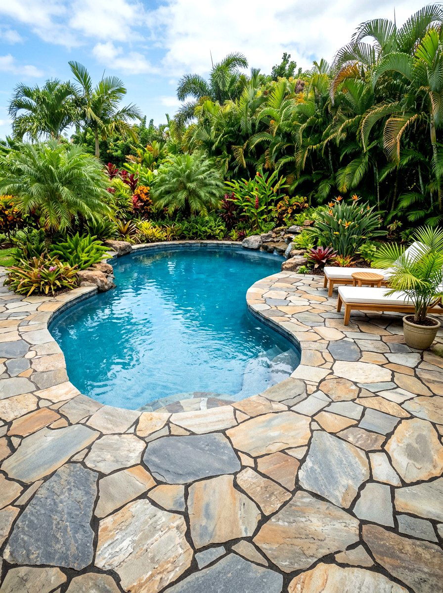 Natural stone pool deck - 30 tropical pool landscaping ideas
