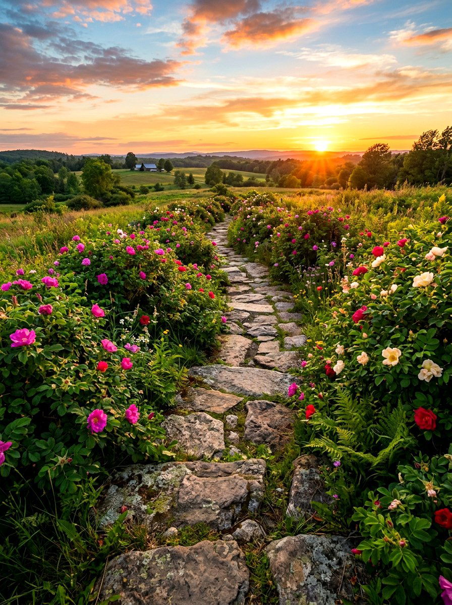 Natural stone rose trail - 30 rose garden walkway ideas