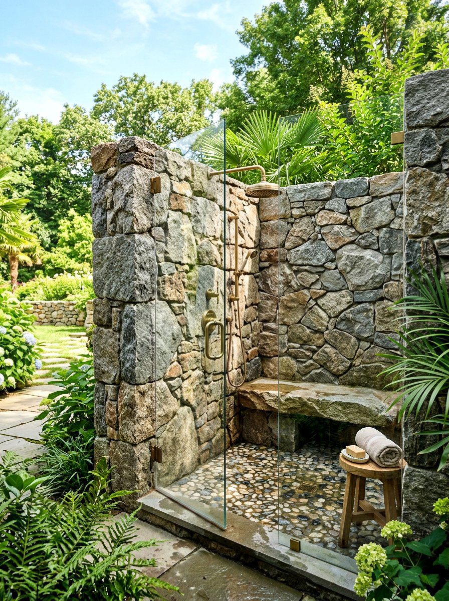 Natural stone shower - 30 lodge bathroom ideas