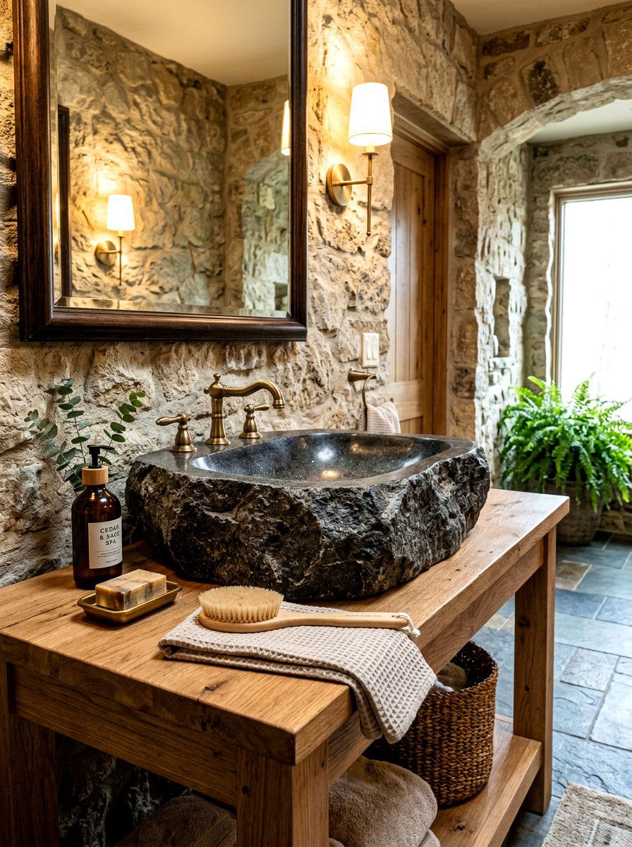 Natural stone sink - 30 serene bathroom decor ideas