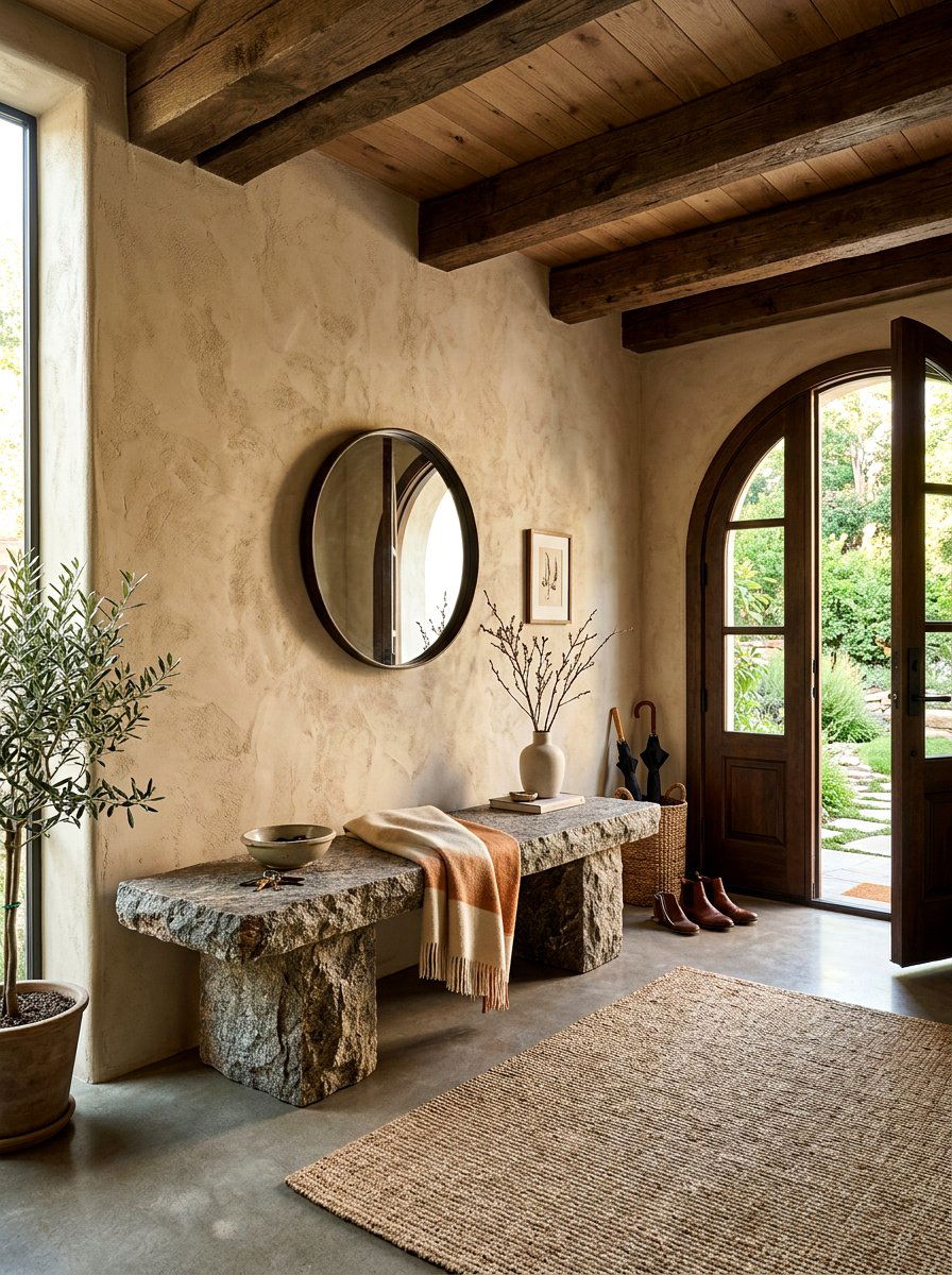 Natural stone slab bench - 30 sculptural entry bench ideas