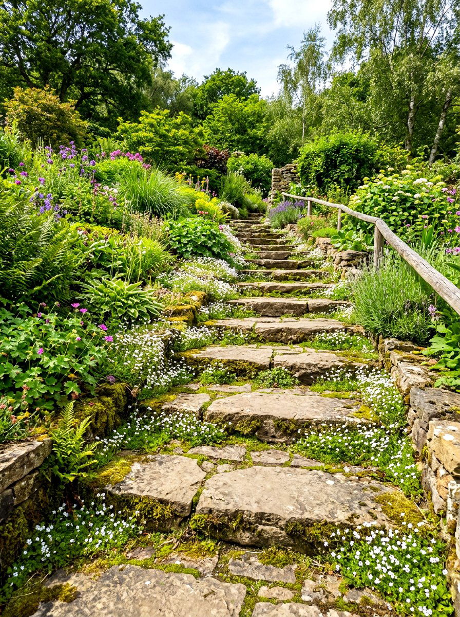 Natural stone steps - 30 split level backyard ideas