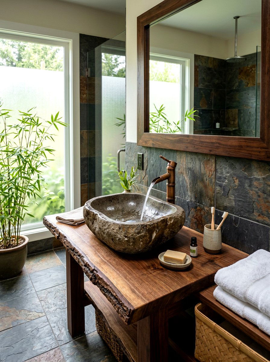 Natural stone vessel sink bathroom - 30 vessel sink bathroom ideas